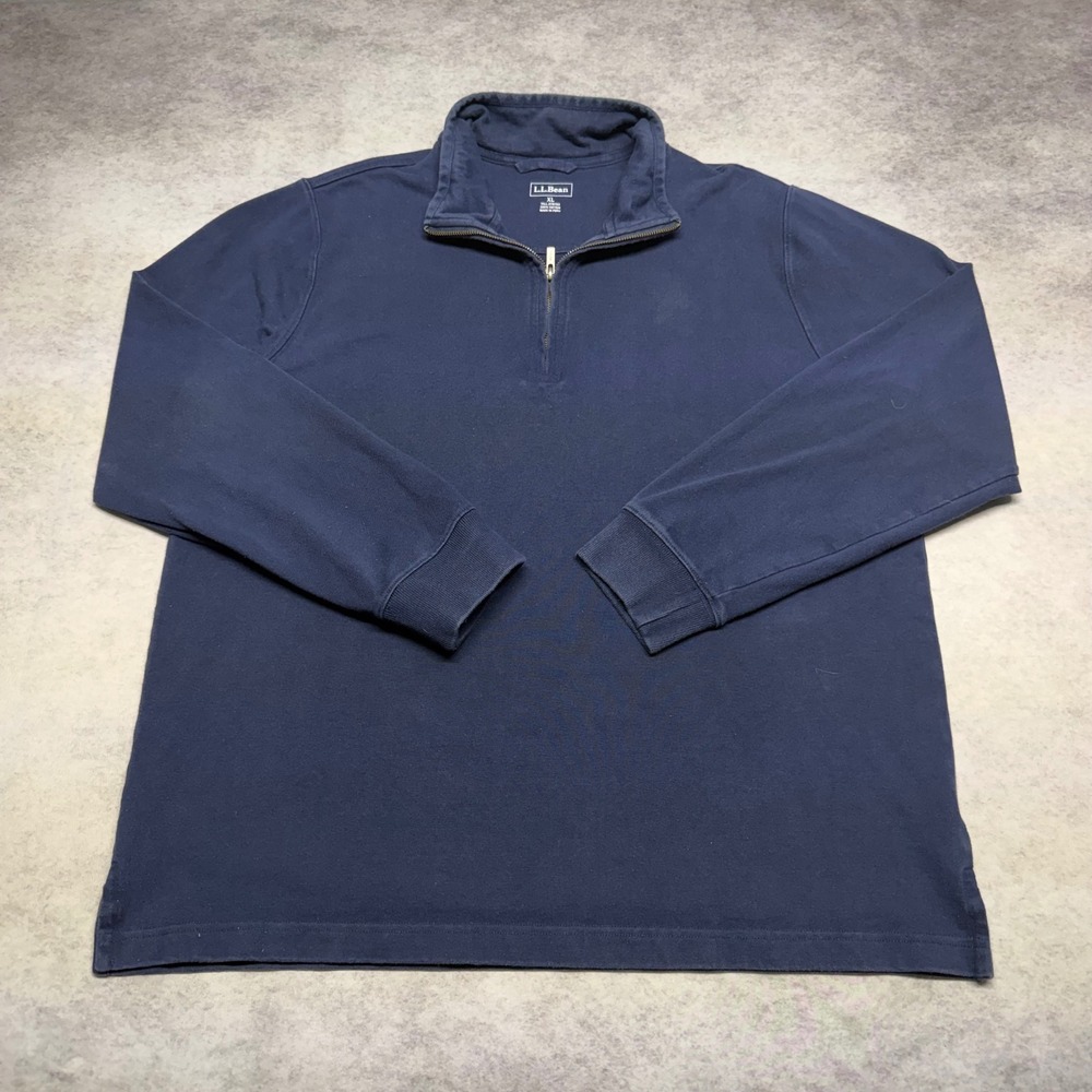 LL Bean Sweater Mens XL 1/4 Zip Pullover Navy Blue Heavy Cotton Outdoors‎ Y2K